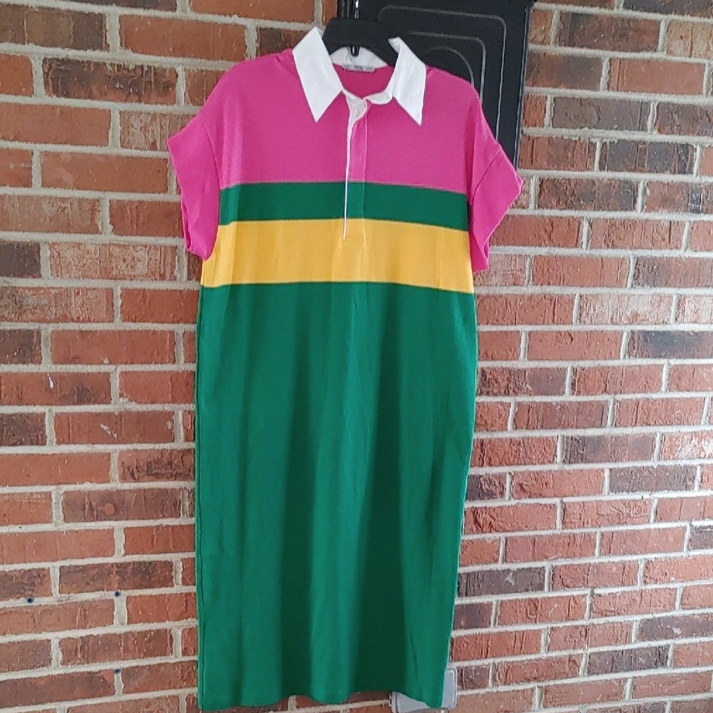 Zara Color Block T Shirt Cotton Midi Dress Size (1347)